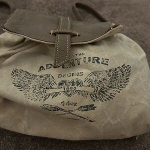 Tan and Brown Explorer Backpack with Graphic Design